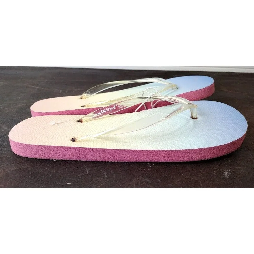 Cat and Jack Kids Girls XL 6 Flip Flops Rainbow‎ Ombre Clear Strap Beach Sandals